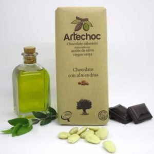 Tableta de chocolate negro artesano con aceite de oliva virgen extra (AOVE) y almendras 105 g - Artechoc