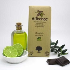 Tableta de chocolate negro artesano con aceite de oliva virgen extra (AOVE) con lima 105 g - Artechoc