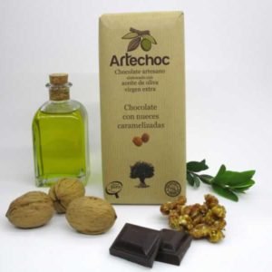 Tableta de chocolate negro artesano con aceite de oliva virgen extra (AOVE) y nueces caramelizadas 105 g - Artechoc