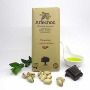 Tableta de chocolate negro artesano con aceite de oliva virgen extra (AOVE) y pistachos 105 g - Artechoc