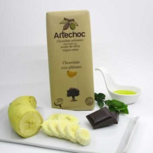 Tableta de chocolate negro artesano con aceite de oliva virgen extra (AOVE) con plátano 105 g - Artechoc