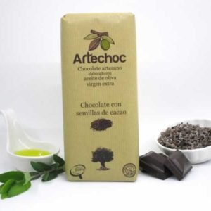 Tableta de chocolate negro artesano con aceite de oliva virgen extra (AOVE) y nibs de cacao 105 g - Artechoc