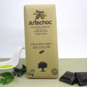 Tableta de chocolate negro artesano 70% cacao sin azúcar con aceite de oliva virgen extra (AOVE) 105 g - Artechoc