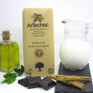 Tableta de chocolate negro artesano con aceite de oliva virgen extra relleno de crema de leche merengada con AOVE 105 g - Artechoc