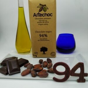 Tableta de chocolate negro artesano 94% cacao sin azúcar sin edulcorantes con aceite de oliva virgen extra (AOVE) 100 g - Artechoc