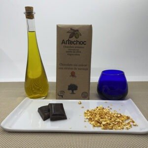 Tableta de chocolate negro artesano 70% cacao sin azúcar con aceite de oliva virgen extra (AOVE) y virutas de naranja 105 g - Artechoc